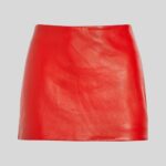 Another front view of the captivating-red leather mini skirt