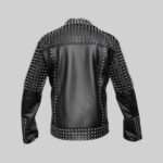 Back view of a chic-black studded leather jacket