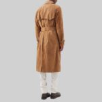 Back view-of a sleek suede trench coat for men