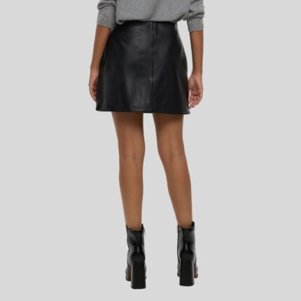 Back view of the classic-black leather mini skirt