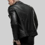 Back view of the-studded leather biker jacket