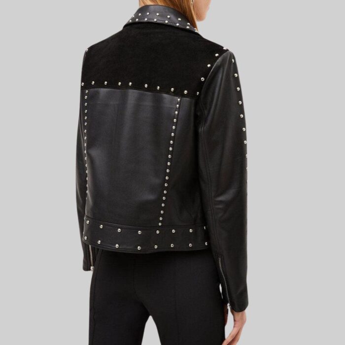 Back view of the stylish-studded leather jacket