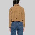 Back view of the stylish-studded suede jacket for women