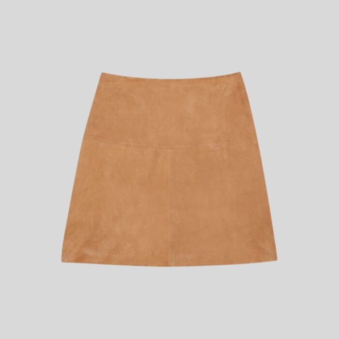 Camel skirt suede-front view 2