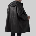 Hooded leather trench coat-back view