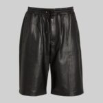 Alternate front view-of mens black leather shorts