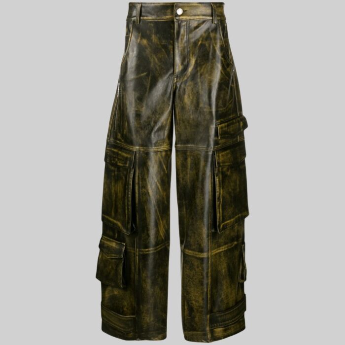 Alternate front view-of mens cargo leather pants