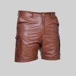 Front view-of trendy brown leather shorts