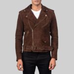 Another front view-of the stylish suede biker jacket for men