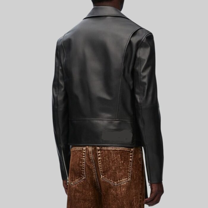 Back view of a classic-mens leather motorbike jacket