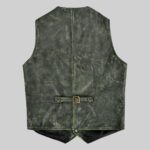 Back view-of a men's distressed leather vest