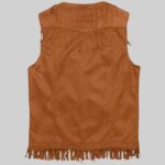 Back view-of a suede vest with fringe