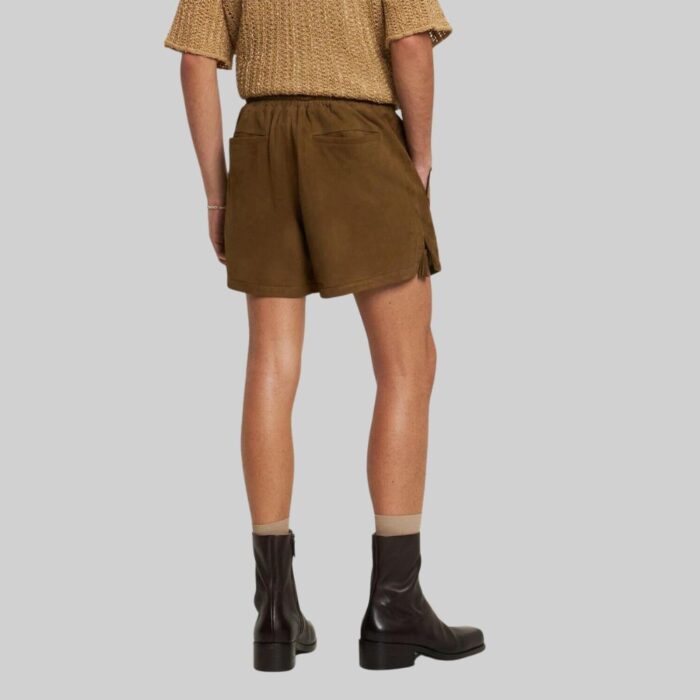 Back view-of chic brown suede shorts