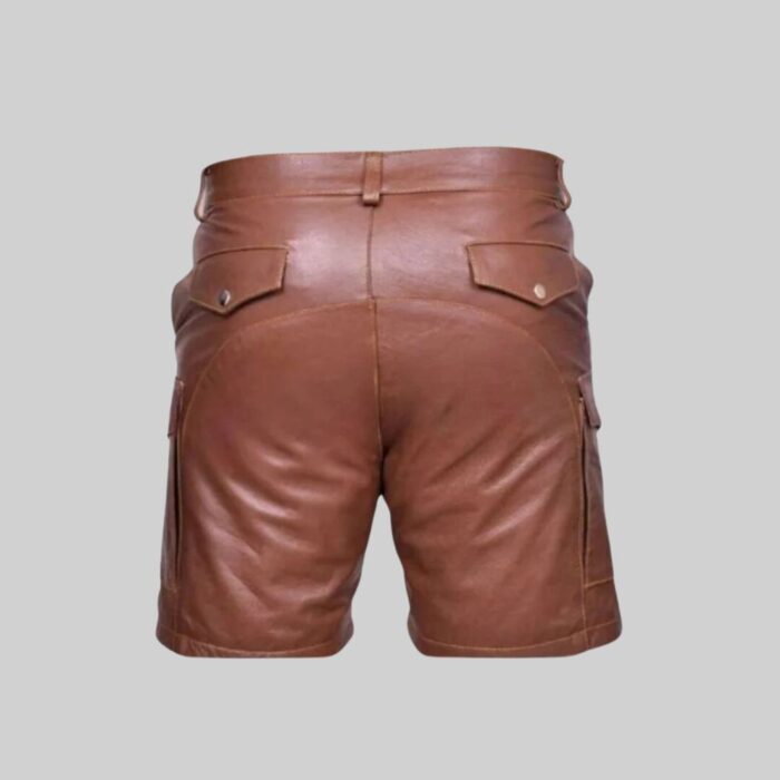 Back view-of fashionable brown leather shorts