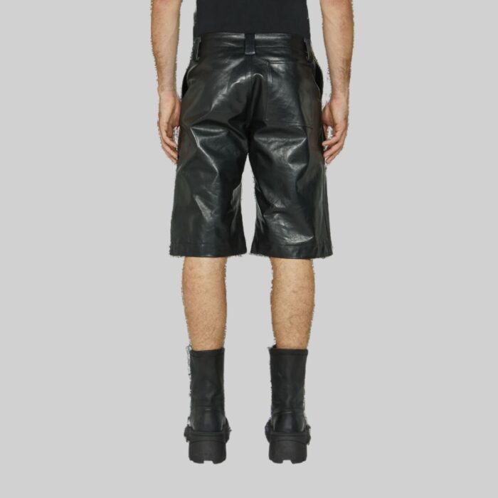 Back view of-mens leather cargo shorts