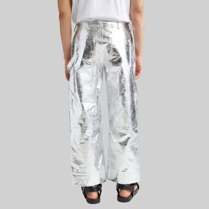 Back view-of metallic leather pants