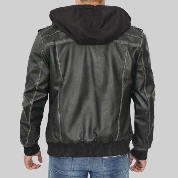 Back view of the-mens leather aviator jacket