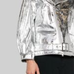 Closeup of a luxurious-metallic leather jacket