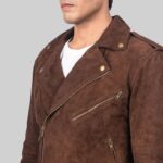 Closeup of the detailed-suede biker jacket for guys