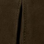 Closeup of the split-on goatskin suede vest