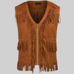 Front view 2-of a suede vest with fringe