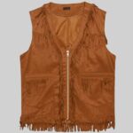 Front view 3-of a suede vest with fringe