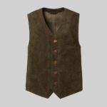 Front view-of a goatskin suede vest