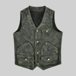 Front view-of a men's distressed leather vest