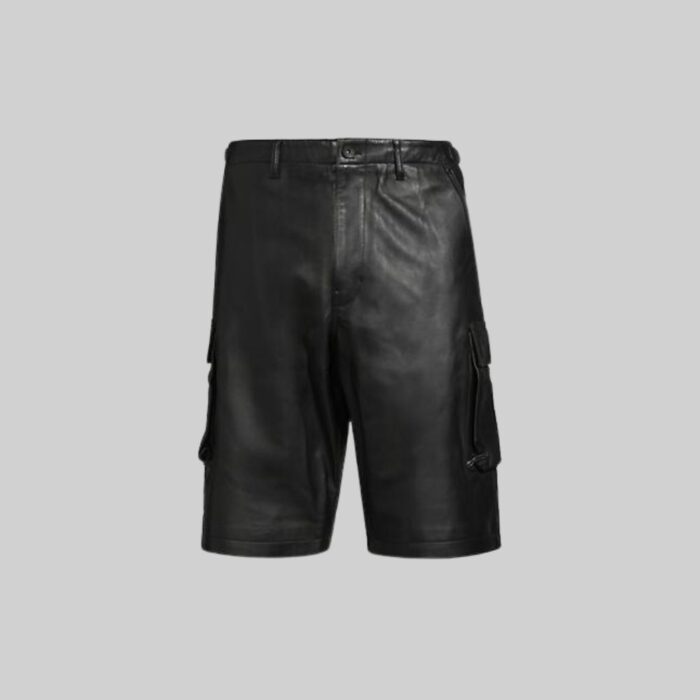 Front view-of leather cargo shorts