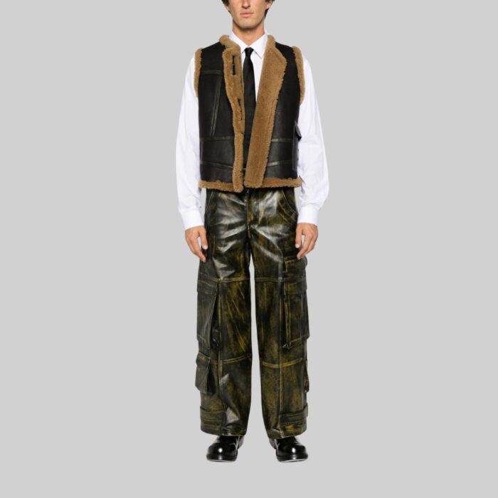 Front view-of mens cargo leather pants