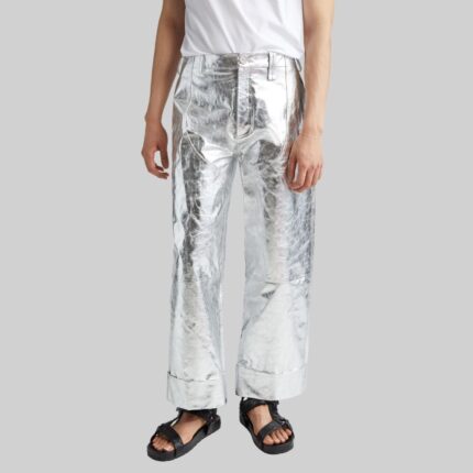 Front view-of metallic leather pants