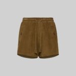 Front view-of stylish brown suede shorts