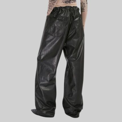 Loose fit men's leather pants-back view 1