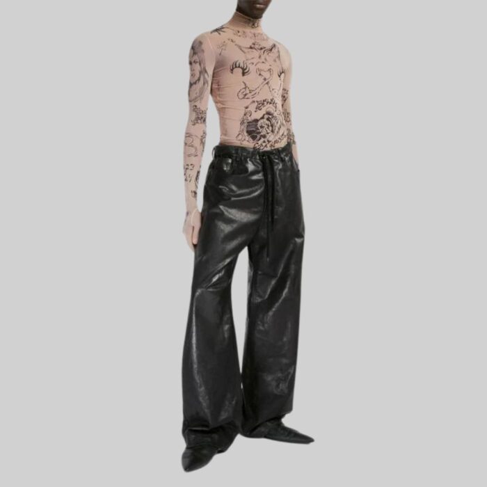 Loose fit mens leather pants-front view 1