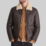 Mens brown leather aviator jacket-view 2