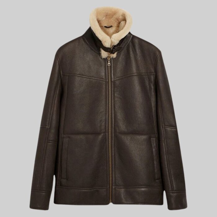 Mens brown leather aviator jacket-view 3