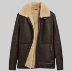 Mens brown leather aviator jacket-view 4