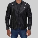 Mens leather biker jacket-view 1