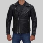 Mens leather biker jacket-view 2