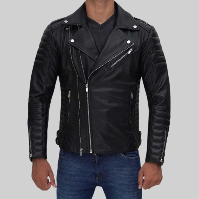 Mens leather biker jacket-view 2