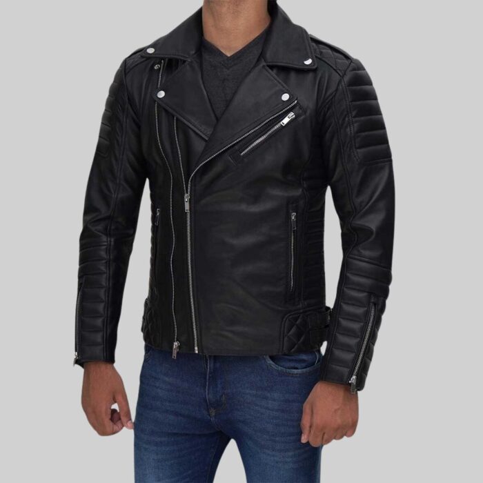 Mens leather biker jacket-view 3