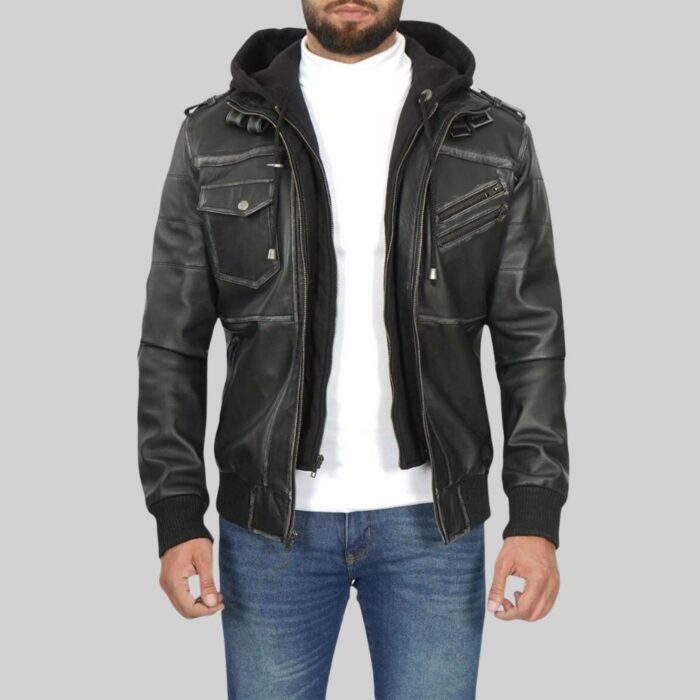 Mens leather bomber jacket-front view 1