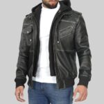 Mens leather bomber jacket-front view 2