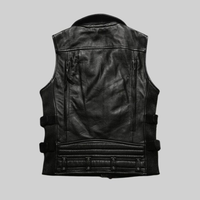 Men's leather motorcycle vest-back view 1