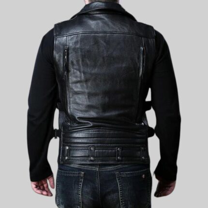 Men's leather motorcycle vest back view 2