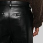 Mens straight leg leather pants back pocket-closeup