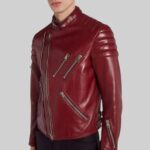 Mens striking red leather jacket-front view 2