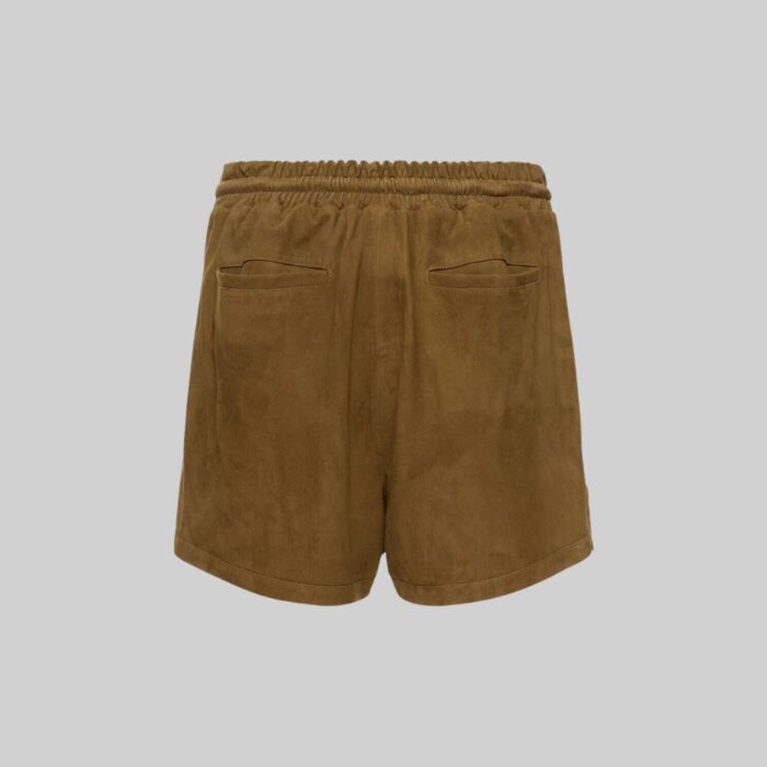 Second back view-of trendy brown suede shorts