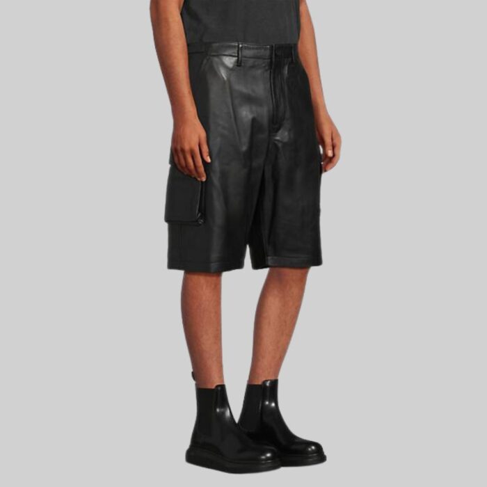 Side view-of leather cargo shorts