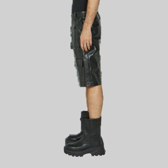 Side view-of leather cargo shorts for men